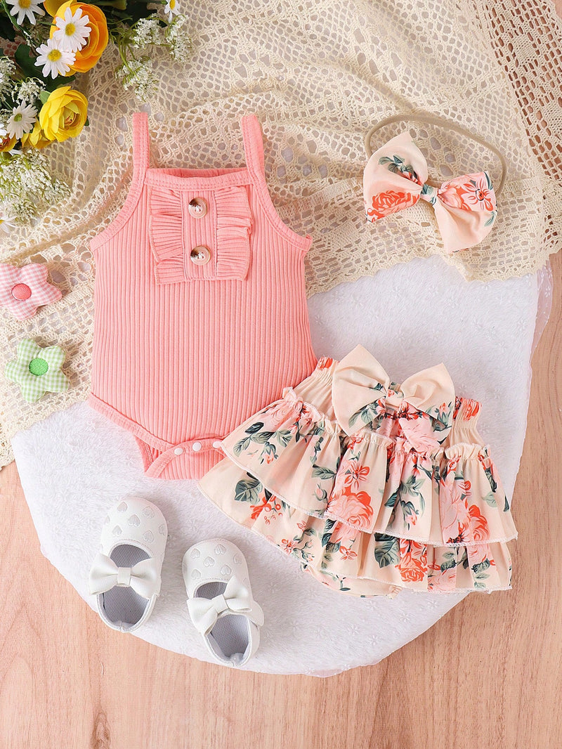 Conjunto de 2 peças de Bodysuit e shorts adoráveis para bebê menina, para o verão