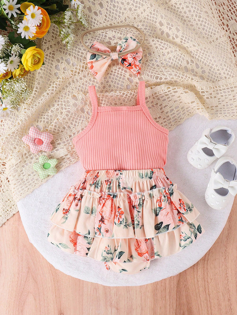 Conjunto de 2 peças de Bodysuit e shorts adoráveis para bebê menina, para o verão