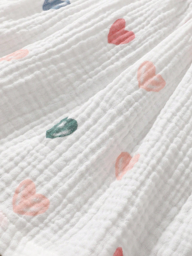 2 peças/Conjunto Vestido Infantil Feminino de Verão com Laço Pregueado Coração e Chapéu Fofo, Conjunto de Vestido Casual de Verão Confortável e Versátil