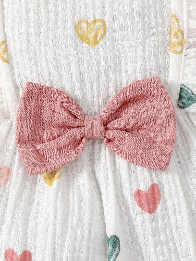 2 peças/Conjunto Vestido Infantil Feminino de Verão com Laço Pregueado Coração e Chapéu Fofo, Conjunto de Vestido Casual de Verão Confortável e Versátil