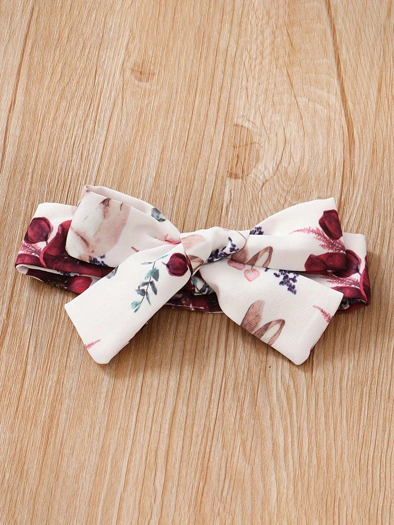 BrownBark Conjunto de roupa de bebê com 3 peças - Top de Manga Longa Amarela com Macacão de Flores e Faixa de Cabeça