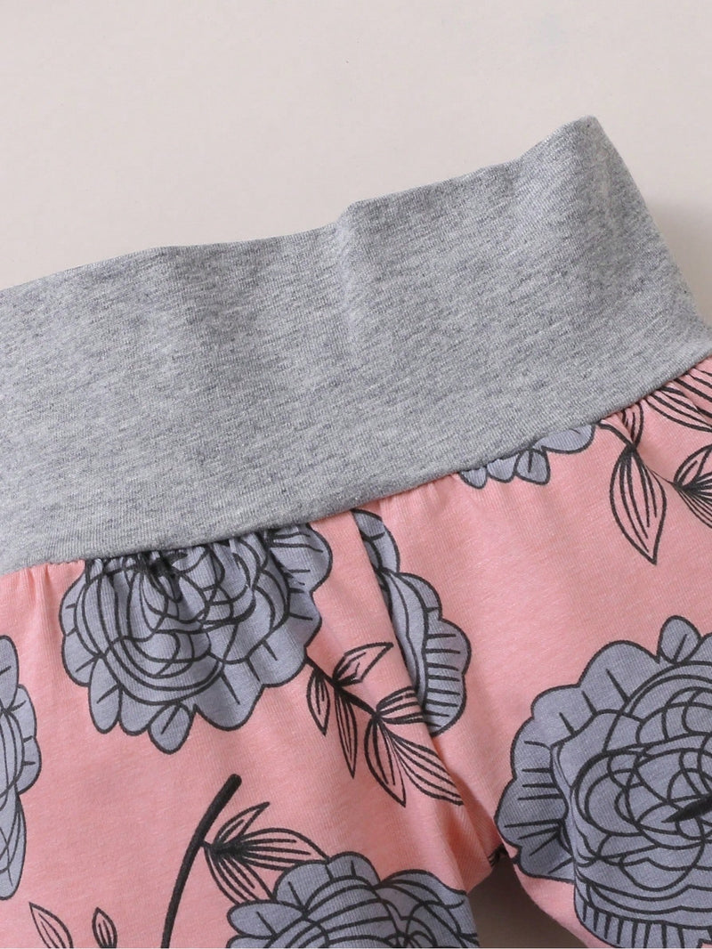 BrownBark Conjunto de 4 peças de Top e Calça e Chapéu e Faixa de Cabeça de Manga Longa com Estampa de Alfabeto para Bebê Menina na Primavera e Outono.