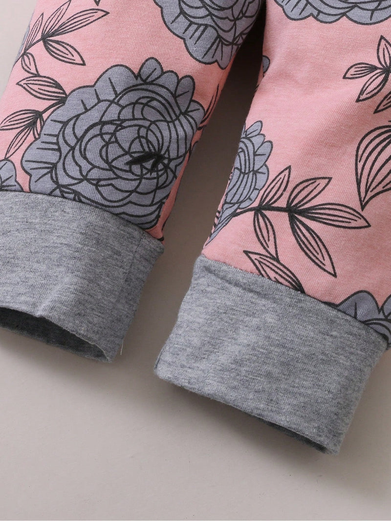 BrownBark Conjunto de 4 peças de Top e Calça e Chapéu e Faixa de Cabeça de Manga Longa com Estampa de Alfabeto para Bebê Menina na Primavera e Outono.