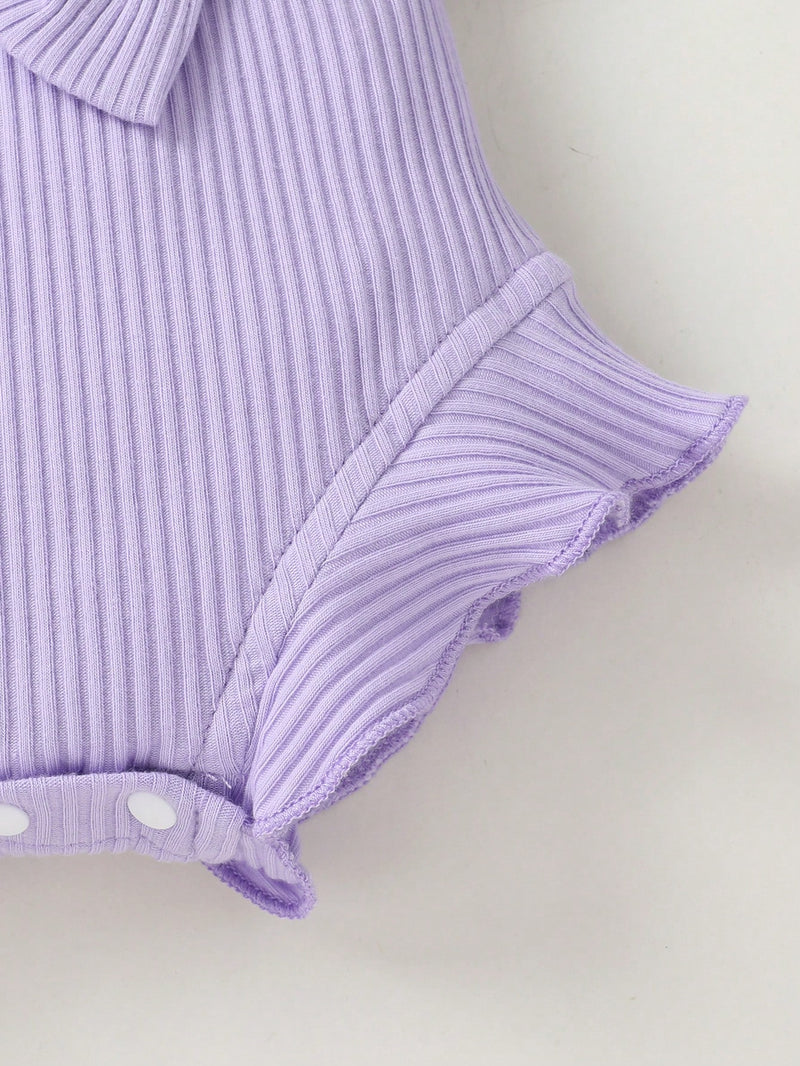 Bodysuit respirável de cor sólida e fofo e doce para bebê menina com renda solúvel em água e tiara, adequado para festas casuais, férias