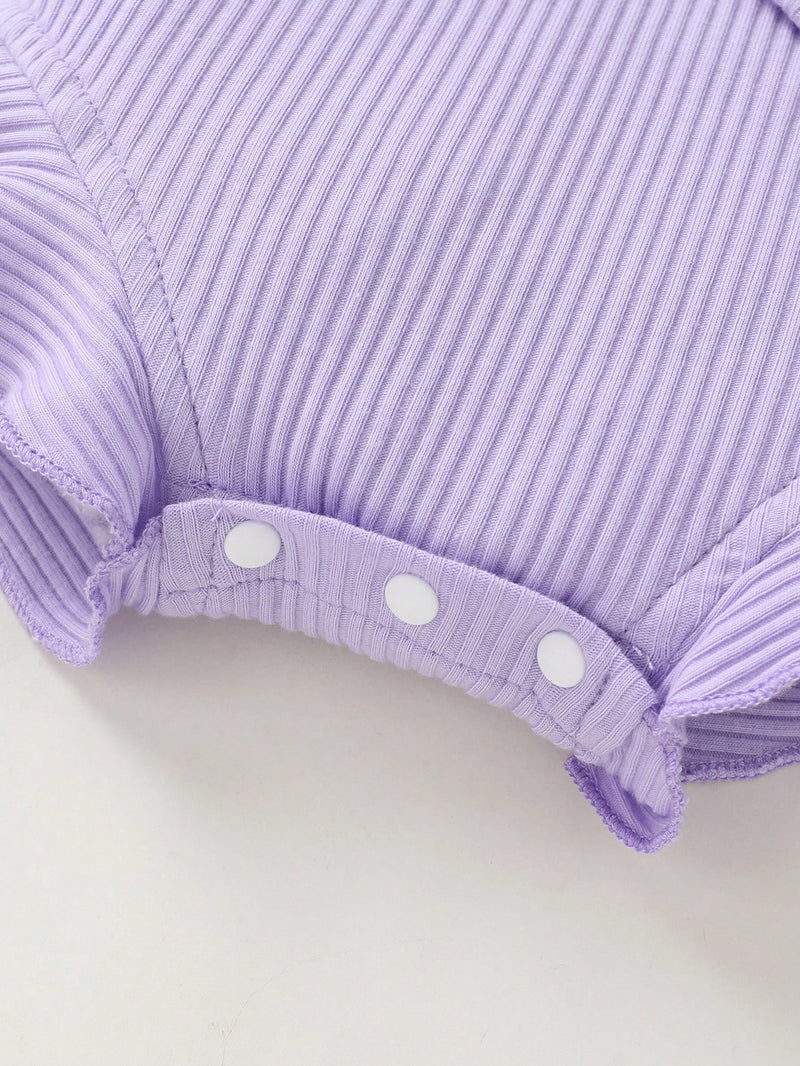 Bodysuit respirável de cor sólida e fofo e doce para bebê menina com renda solúvel em água e tiara, adequado para festas casuais, férias