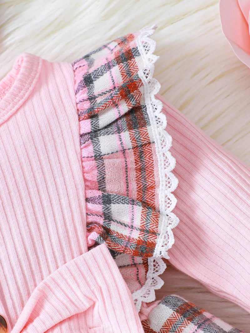 Conjunto de 2 peças de Vestido Xadrez da Moda & Faixa de Cabeça, para Bebê Menina, Natal