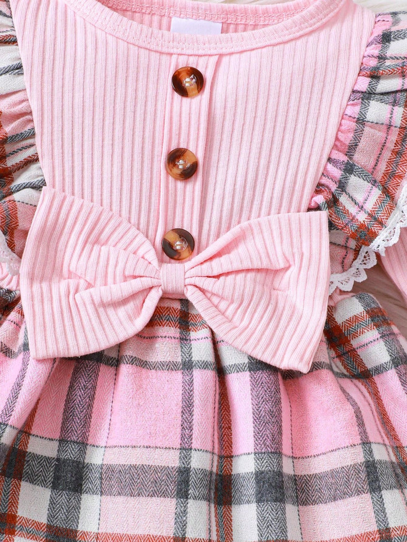 Conjunto de 2 peças de Vestido Xadrez da Moda & Faixa de Cabeça, para Bebê Menina, Natal