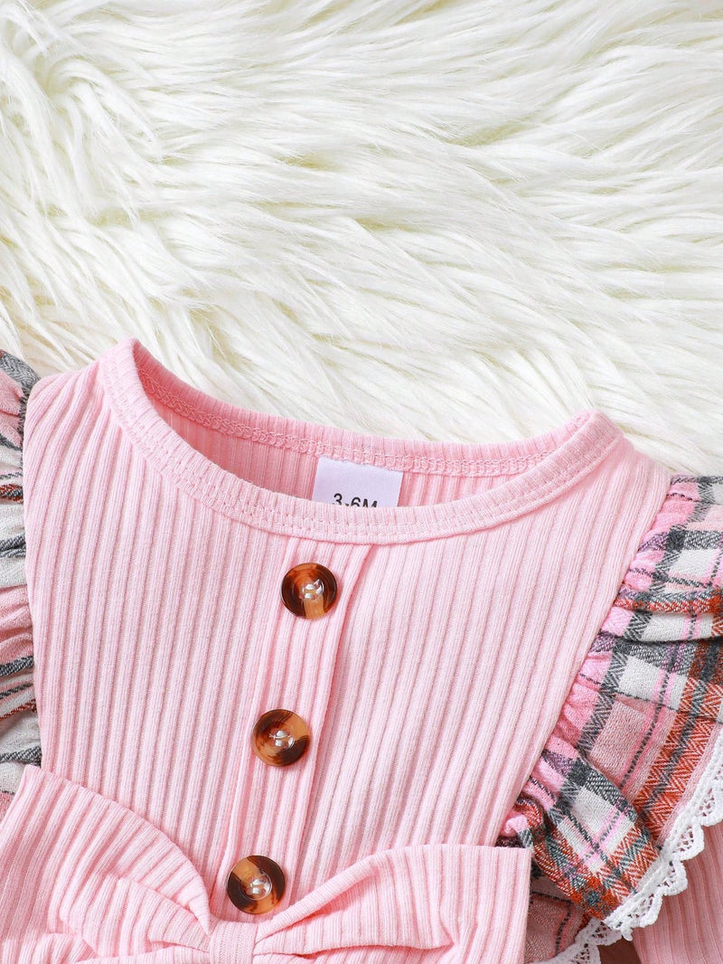 Conjunto de 2 peças de Vestido Xadrez da Moda & Faixa de Cabeça, para Bebê Menina, Natal