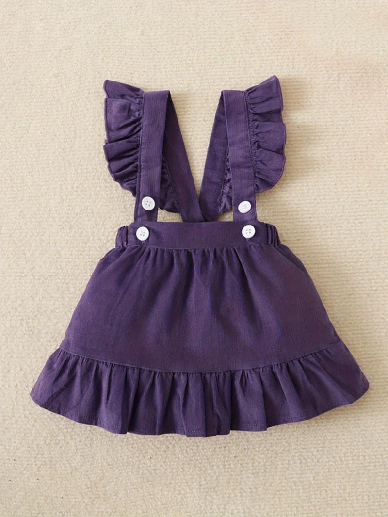 BrownBark Conjunto de Bodysuit com babados florais para bebê menina e saia estilo pinafore com faixa de cabelo combinando