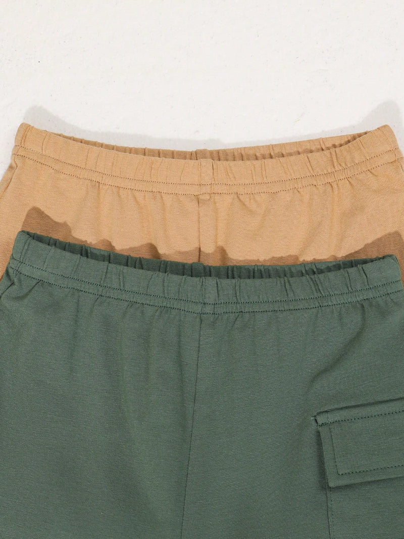 4 peças/conjunto de Verão Estilo Coreano Casual Fofo, Padrão de Desenho Animado Listrado Camiseta Manga Curta, Shorts de Elástico com Bolsos para Meninos e Meninas Bebês