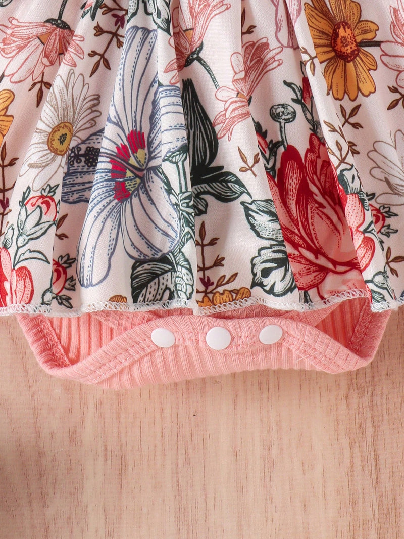 1 Peça Bodysuit de Manga Longa de Gola Careca Fofo para Bebê Menina, Primavera/Outono