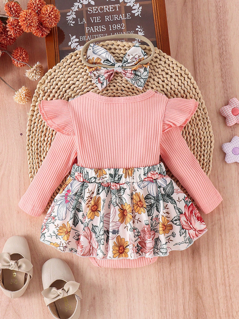 1 Peça Bodysuit de Manga Longa de Gola Careca Fofo para Bebê Menina, Primavera/Outono