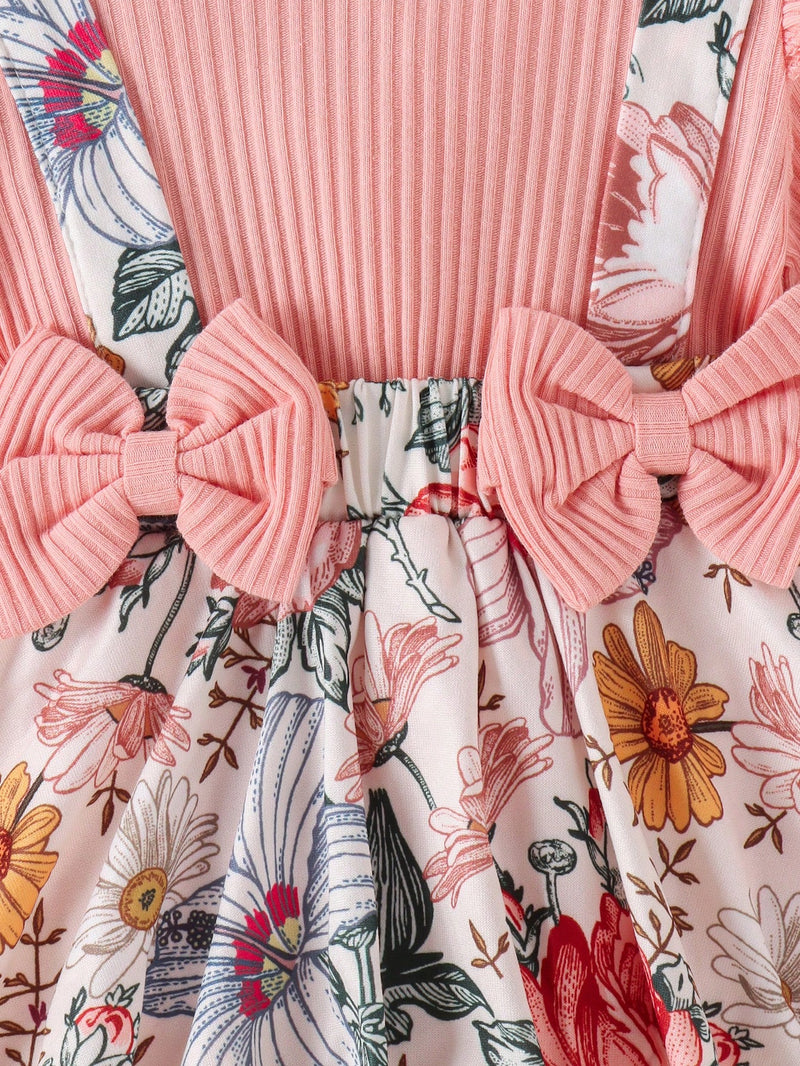 1 Peça Bodysuit de Manga Longa de Gola Careca Fofo para Bebê Menina, Primavera/Outono