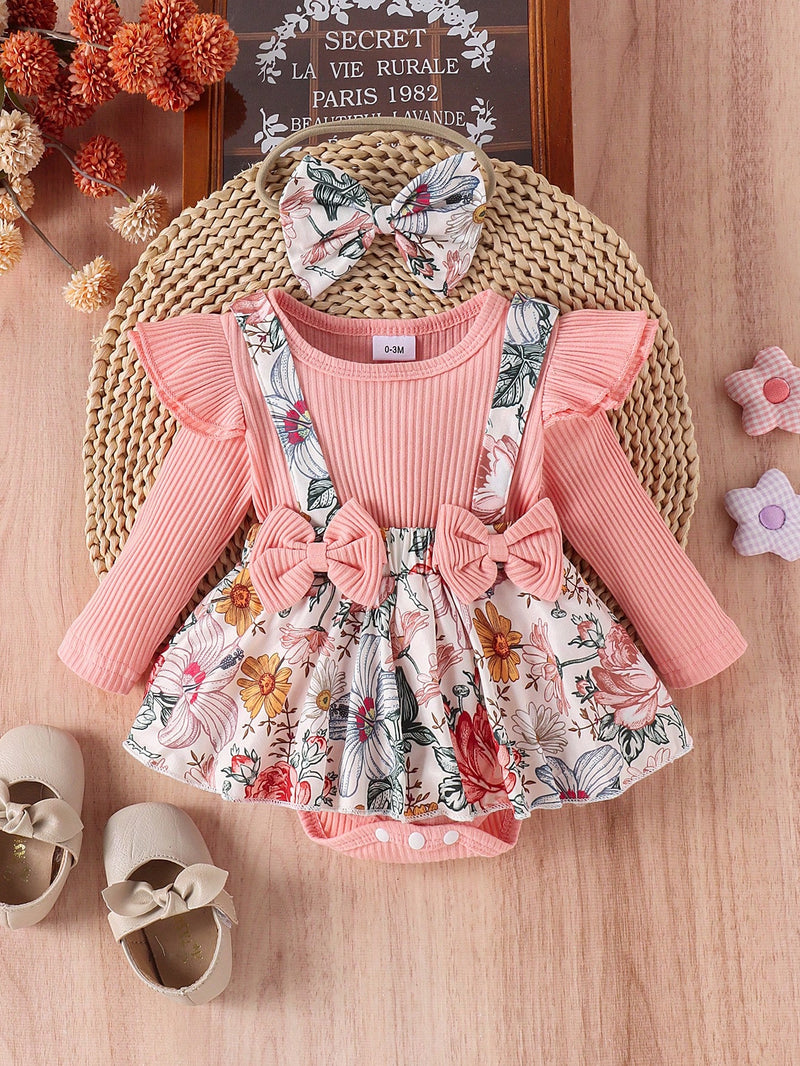 1 Peça Bodysuit de Manga Longa de Gola Careca Fofo para Bebê Menina, Primavera/Outono