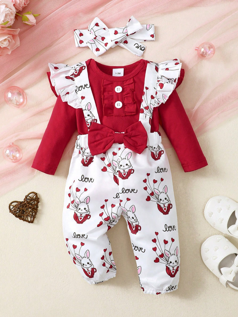 BrownBark Conjunto de roupa de bebê com 3 peças - Top de Manga Longa Amarela com Macacão de Flores e Faixa de Cabeça
