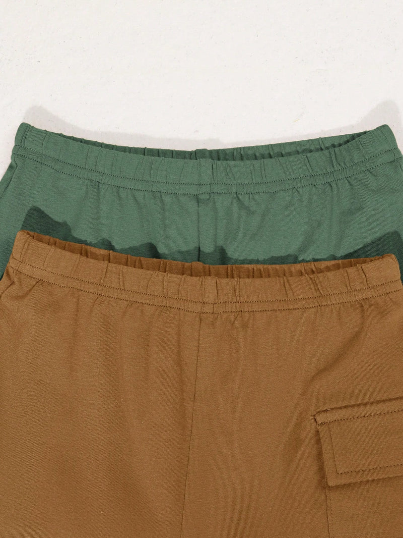 4 peças/conjunto de Verão Estilo Coreano Casual Fofo, Padrão de Desenho Animado Listrado Camiseta Manga Curta, Shorts de Elástico com Bolsos para Meninos e Meninas Bebês