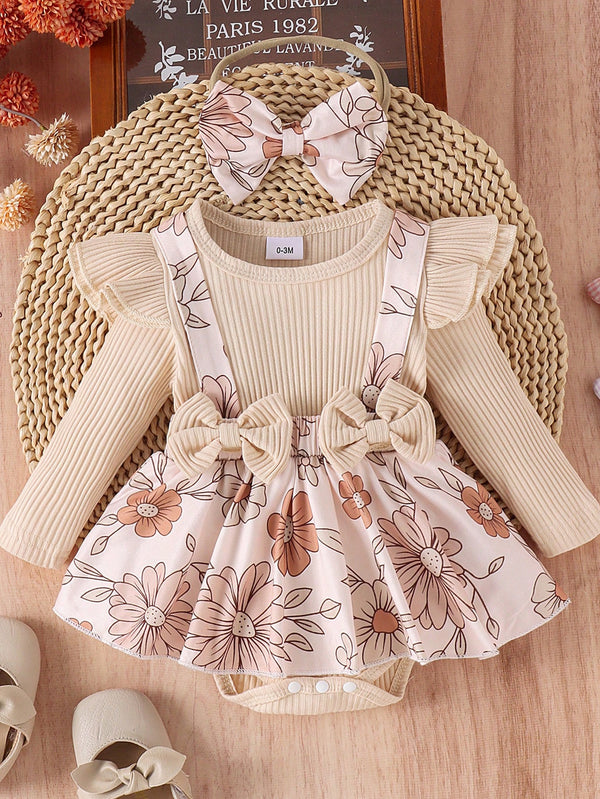 1 Peça Bodysuit de Manga Longa de Gola Careca Fofo para Bebê Menina, Primavera/Outono