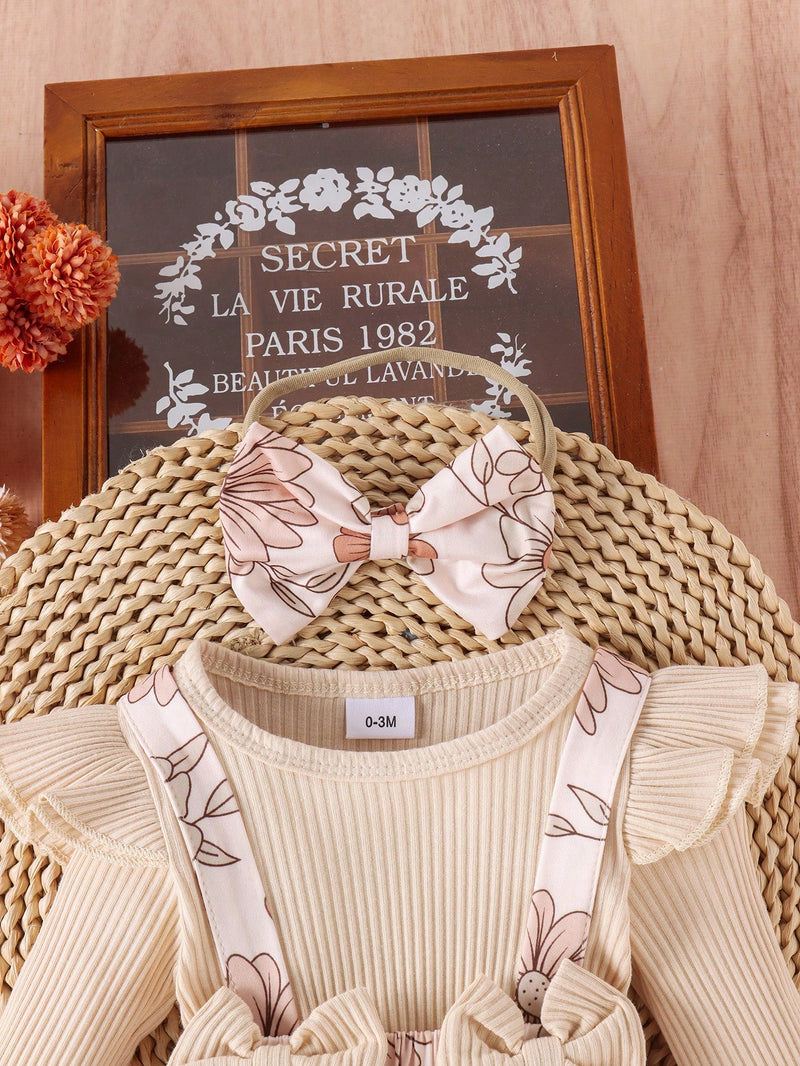 1 Peça Bodysuit de Manga Longa de Gola Careca Fofo para Bebê Menina, Primavera/Outono