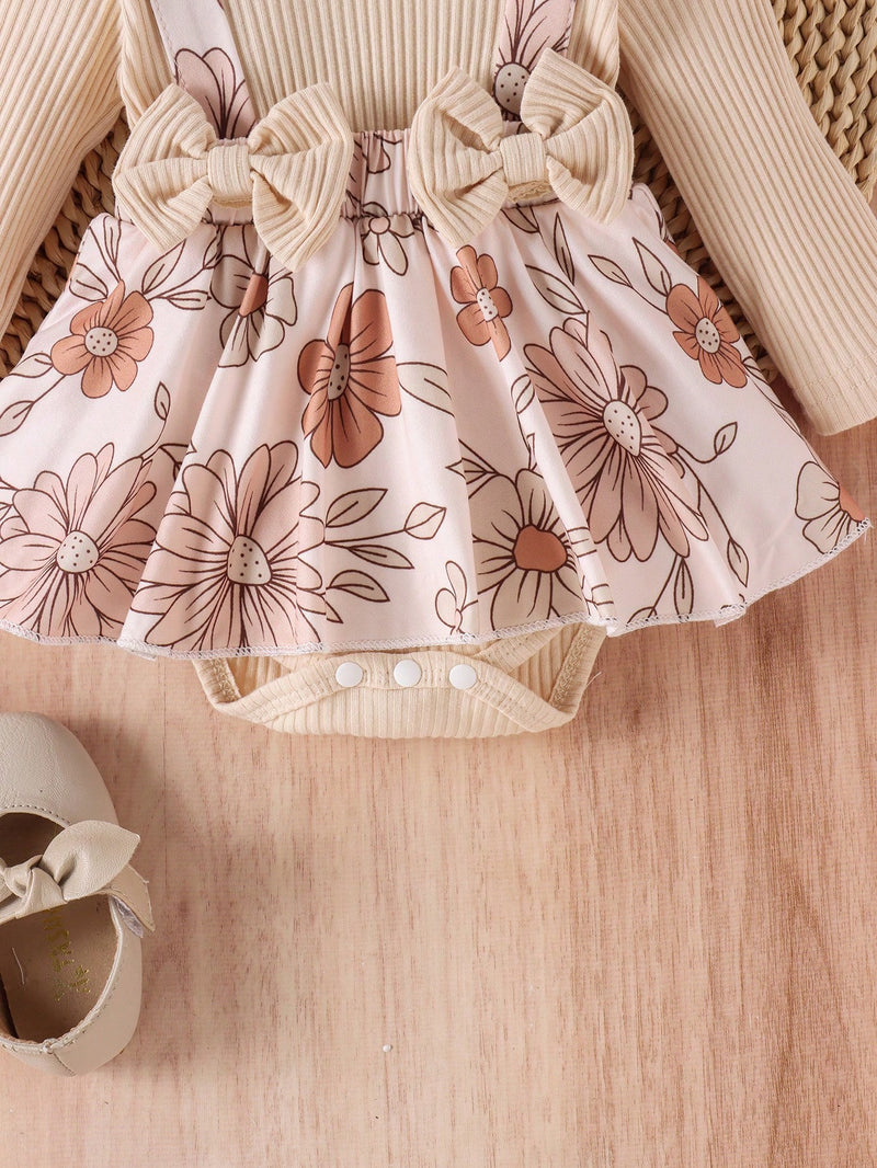 1 Peça Bodysuit de Manga Longa de Gola Careca Fofo para Bebê Menina, Primavera/Outono