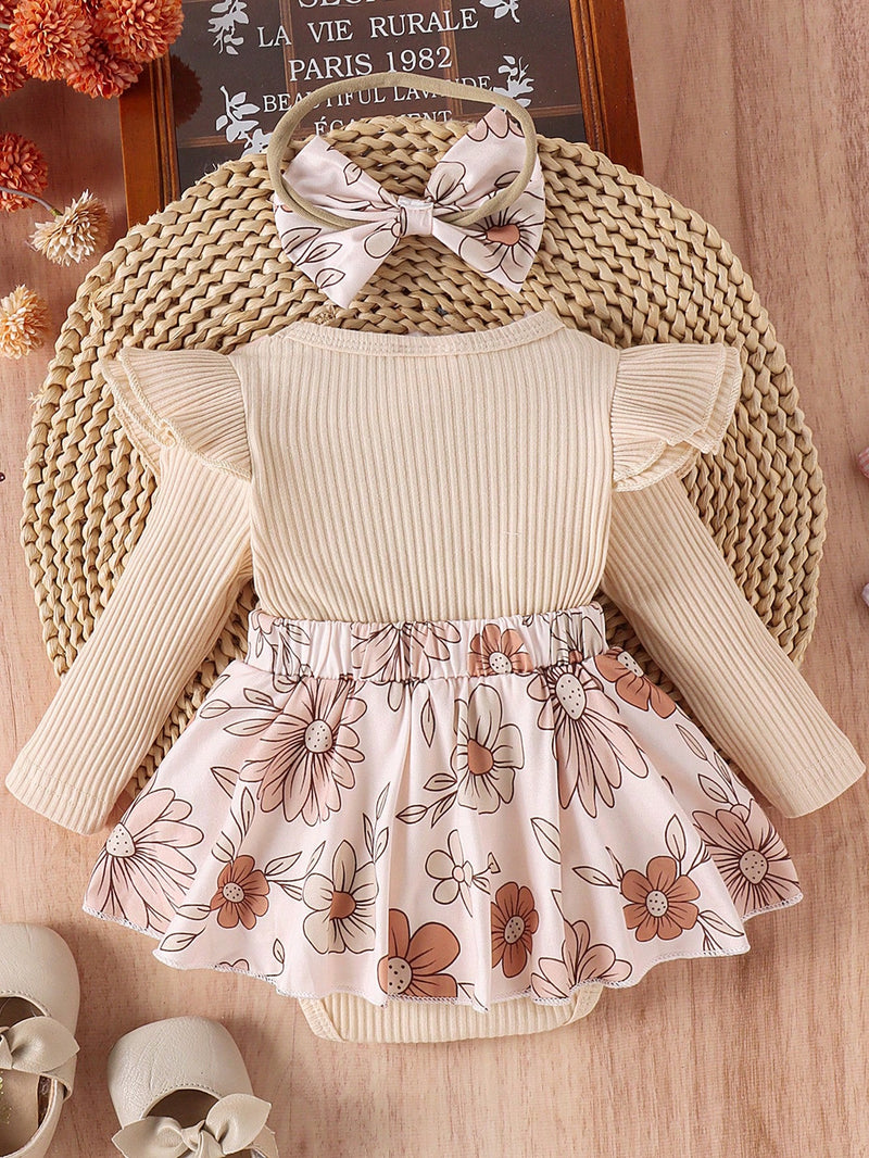 1 Peça Bodysuit de Manga Longa de Gola Careca Fofo para Bebê Menina, Primavera/Outono