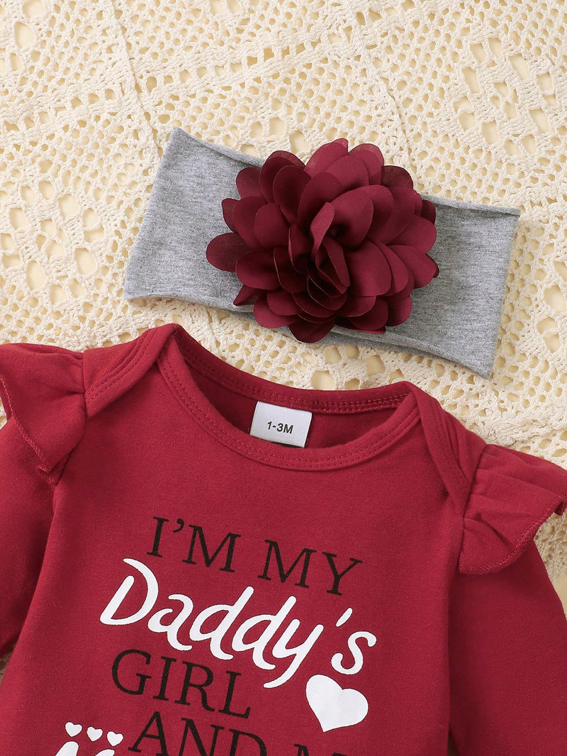 BrownBark Conjunto de 4 peças de Top e Calça e Chapéu e Faixa de Cabeça de Manga Longa com Estampa de Alfabeto para Bebê Menina na Primavera e Outono.