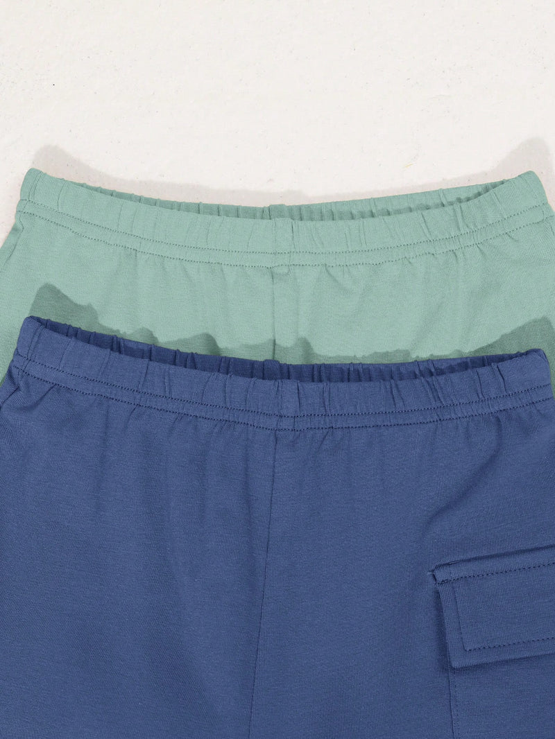 4 peças/conjunto de Verão Estilo Coreano Casual Fofo, Padrão de Desenho Animado Listrado Camiseta Manga Curta, Shorts de Elástico com Bolsos para Meninos e Meninas Bebês