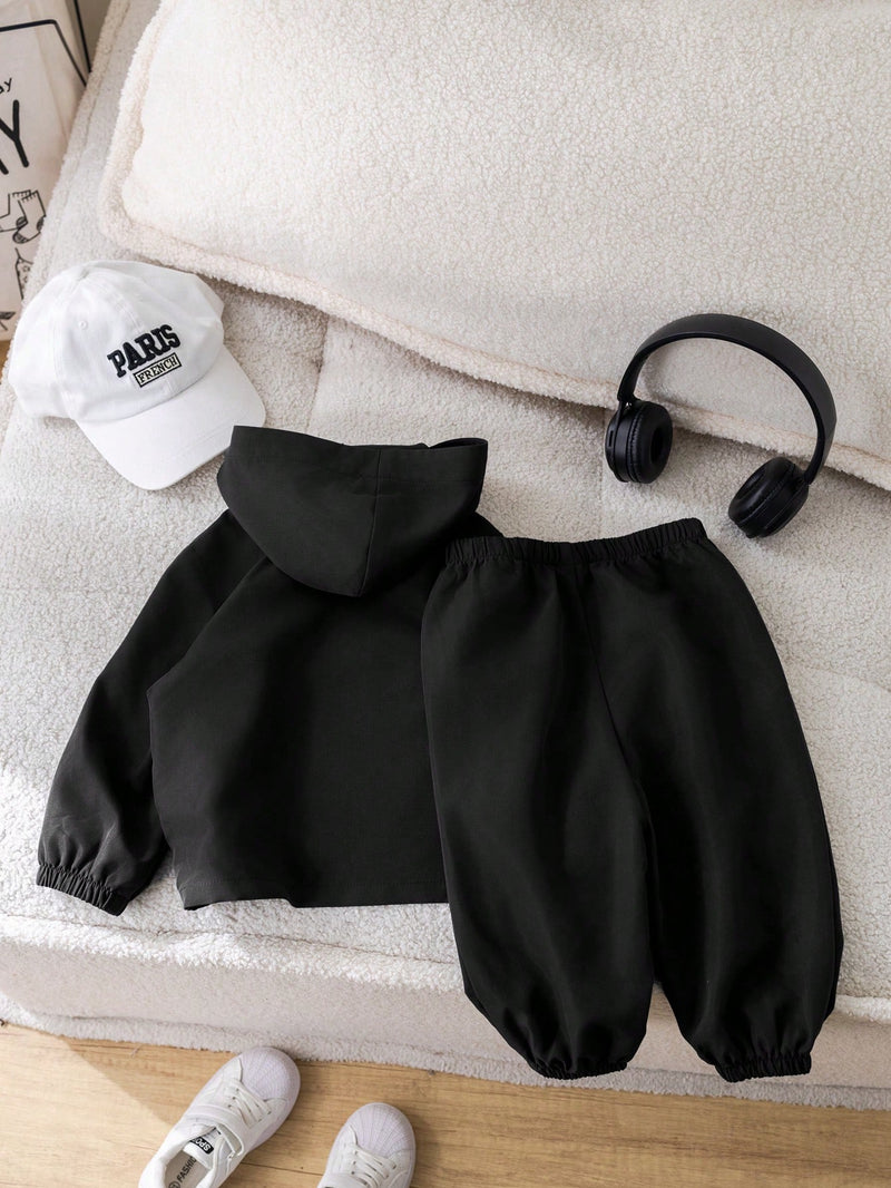 2 Peças Conjunto de Roupa de Outono Verde para Bebê Menino - Moletom com Capuz com Costura Decorativa e Calça com Cintura Elástica, Conjunto Esportivo Casual Combinável Adequado para Uso Externo e Doméstico