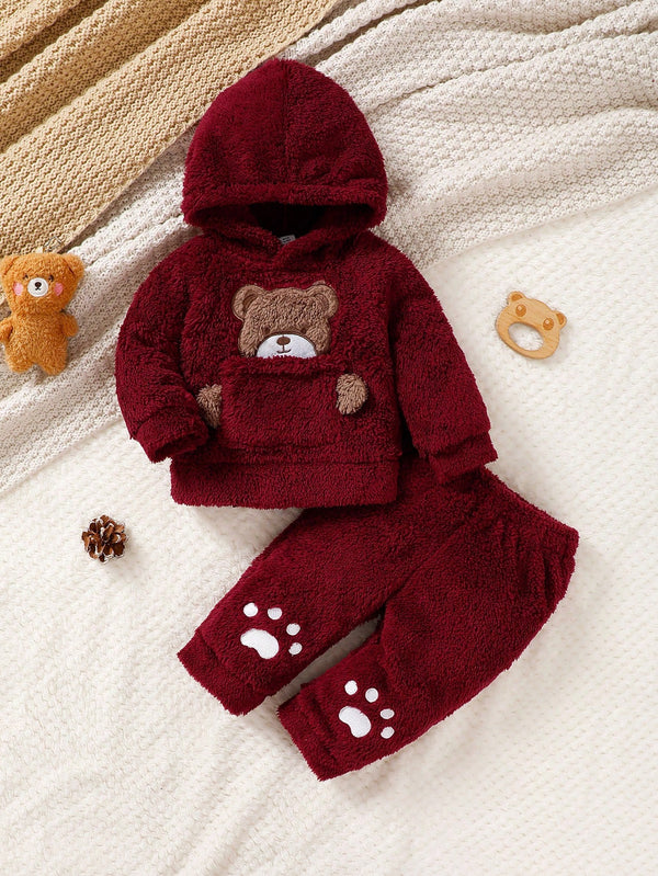 Conjunto de 2 peças para Bebê Menina - Casaco de Fleece Reversível com Bordado de Urso Fofo