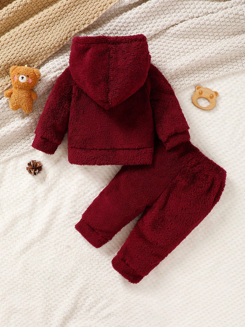 Conjunto de 2 peças para Bebê Menina - Casaco de Fleece Reversível com Bordado de Urso Fofo