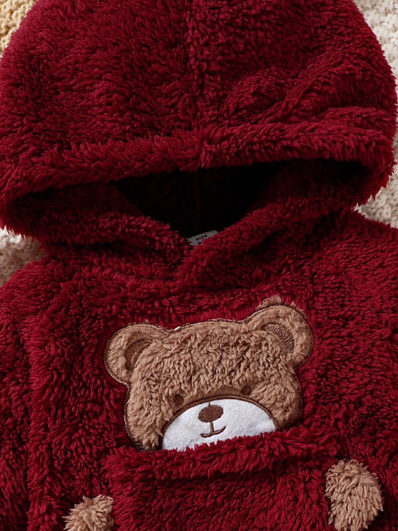 Conjunto de 2 peças para Bebê Menina - Casaco de Fleece Reversível com Bordado de Urso Fofo