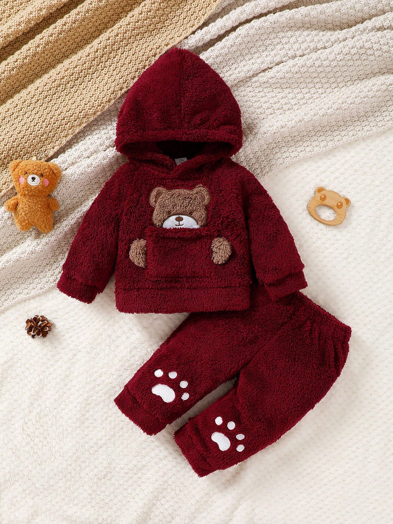 Conjunto de 2 peças para Bebê Menina - Casaco de Fleece Reversível com Bordado de Urso Fofo