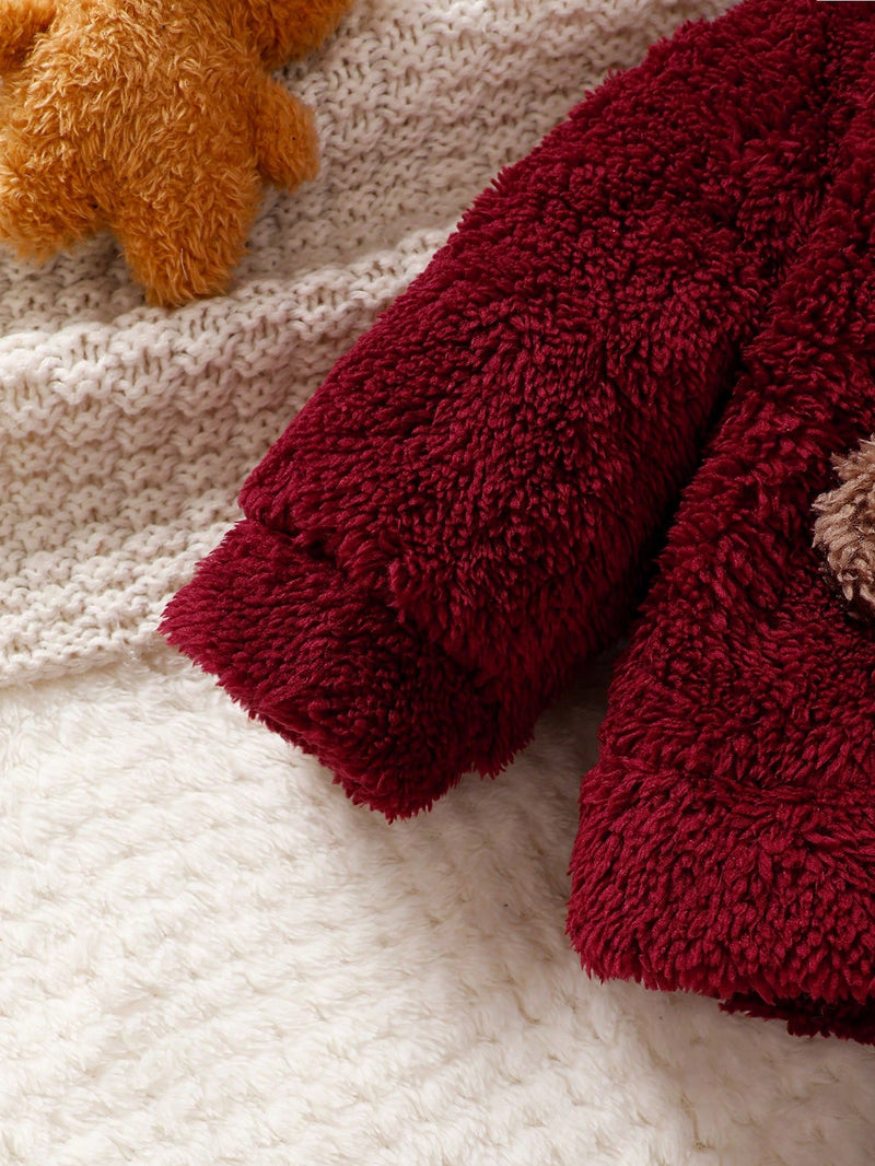 Conjunto de 2 peças para Bebê Menina - Casaco de Fleece Reversível com Bordado de Urso Fofo