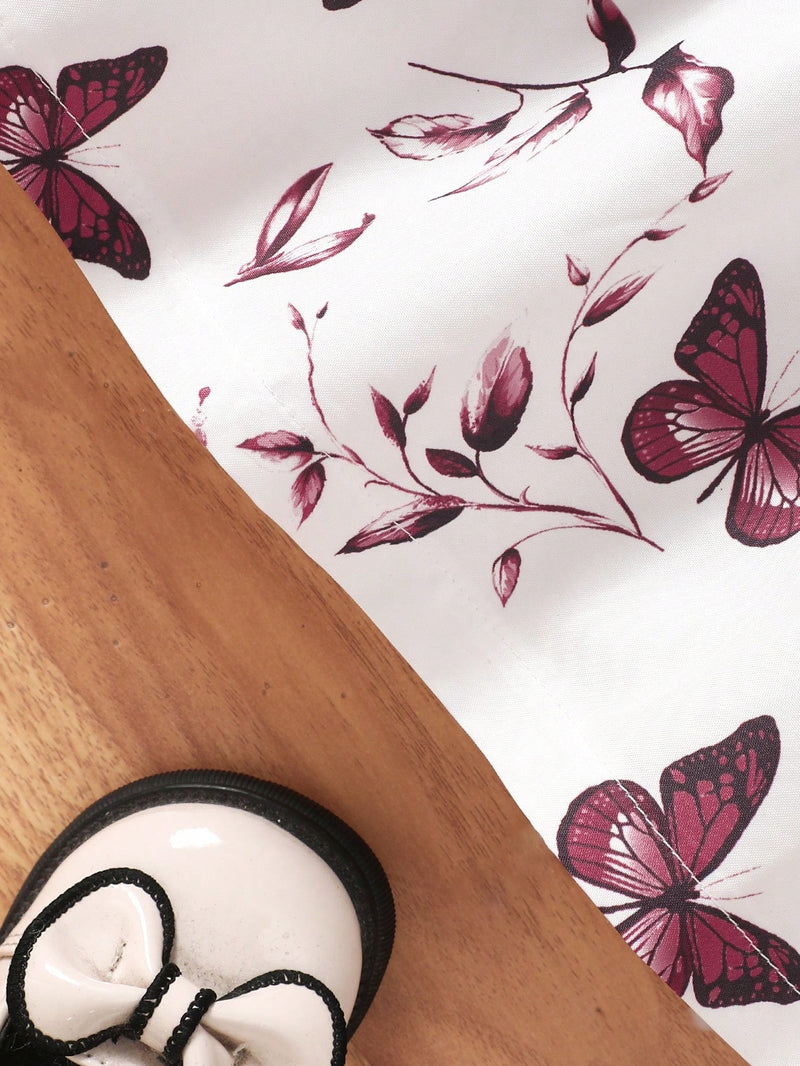 Vestido Fofo Casual e Romântico de Borboleta com Cinto Estampado com Padrão Diário Básico para Bebê Menina, Adequado para Passeios