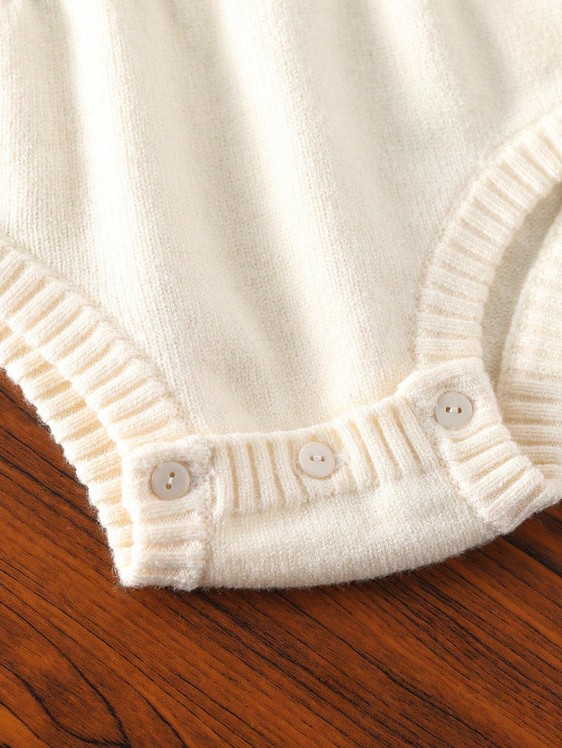 Souflis Souflis Macaquinho de Tricô para Bebê Menina, Gola de Renda Floral de Pescoço Careca Trançado, Manga Bufante Listrada em Preto e Branco com Laço, Macio e Confortável, Adequado para Uso Diário, Passeios, Viagens, Férias, Casa, Creche, Escola