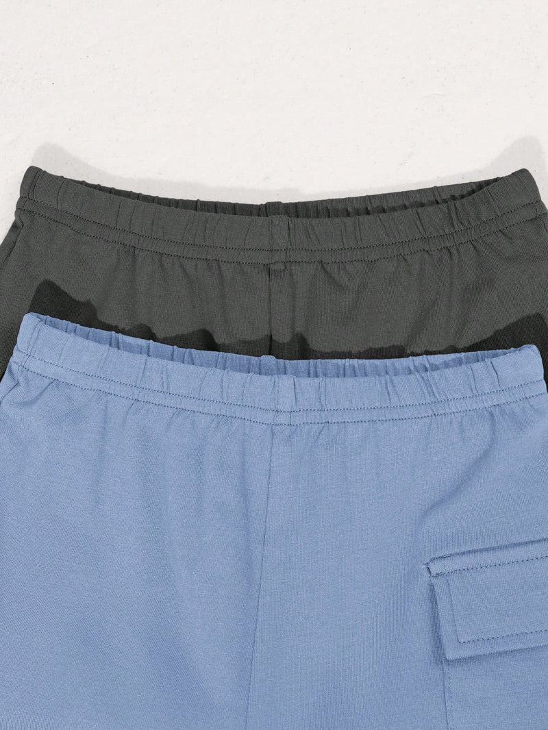 4 peças/conjunto de Verão Estilo Coreano Casual Fofo, Padrão de Desenho Animado Listrado Camiseta Manga Curta, Shorts de Elástico com Bolsos para Meninos e Meninas Bebês