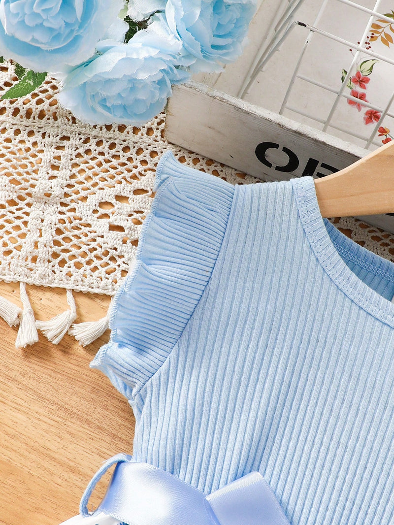 Vestido Fofo Casual e Romântico de Borboleta com Cinto Estampado com Padrão Diário Básico para Bebê Menina, Adequado para Passeios