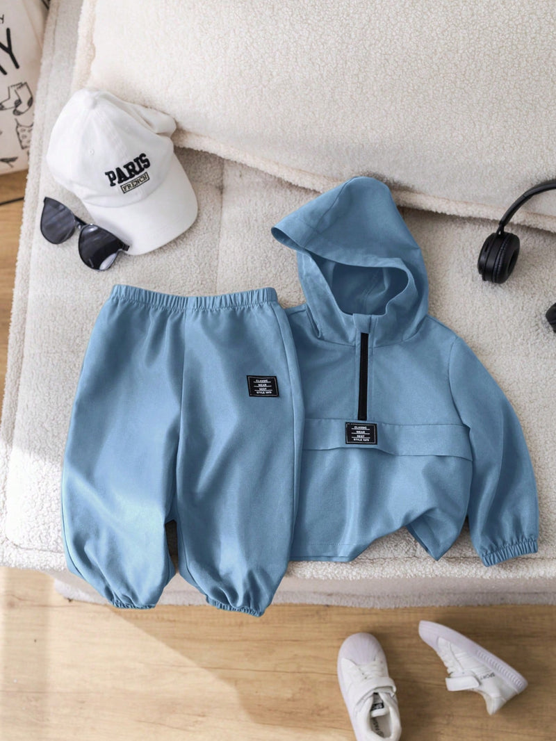 2 Peças Conjunto de Roupa de Outono Verde para Bebê Menino - Moletom com Capuz com Costura Decorativa e Calça com Cintura Elástica, Conjunto Esportivo Casual Combinável Adequado para Uso Externo e Doméstico
