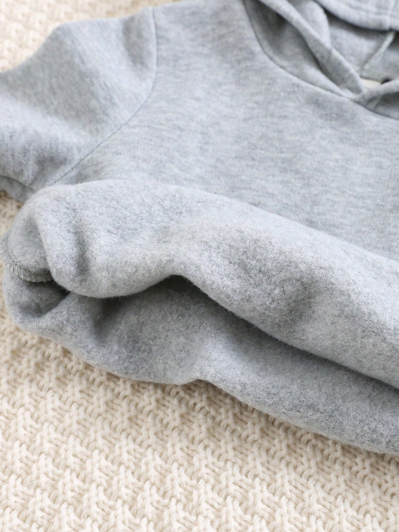 2 Peças Conjunto de Bebê Menino, Moletom com Capuz e Estampa de Letra Casual e Calça Longa de Cintura Elástica, Adequado para Outono/Inverno