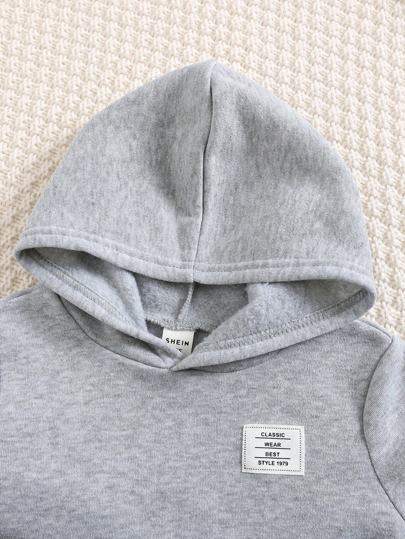 2 Peças Conjunto de Bebê Menino, Moletom com Capuz e Estampa de Letra Casual e Calça Longa de Cintura Elástica, Adequado para Outono/Inverno