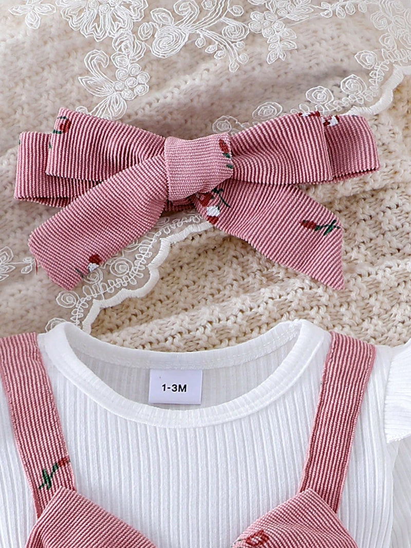 Macaquinho Floral Delicado para Bebê Menina com Decoração em Laço e Tiara, Primavera e Outono