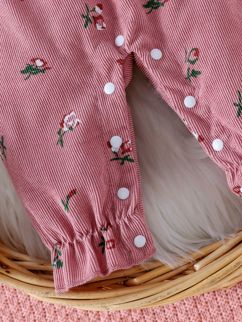 Macaquinho Floral Delicado para Bebê Menina com Decoração em Laço e Tiara, Primavera e Outono