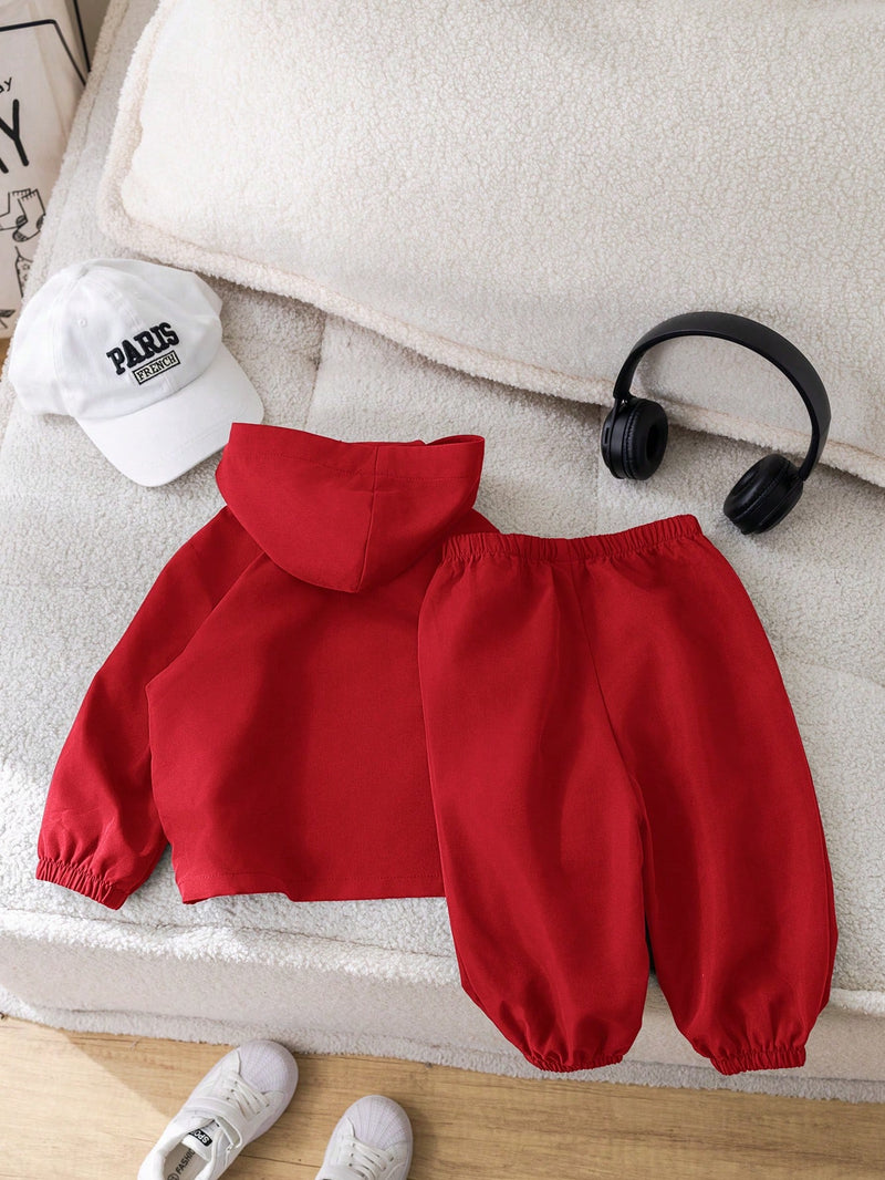2 Peças Conjunto de Roupa de Outono Verde para Bebê Menino - Moletom com Capuz com Costura Decorativa e Calça com Cintura Elástica, Conjunto Esportivo Casual Combinável Adequado para Uso Externo e Doméstico