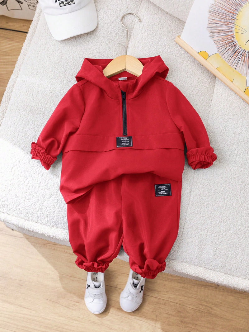 2 Peças Conjunto de Roupa de Outono Verde para Bebê Menino - Moletom com Capuz com Costura Decorativa e Calça com Cintura Elástica, Conjunto Esportivo Casual Combinável Adequado para Uso Externo e Doméstico