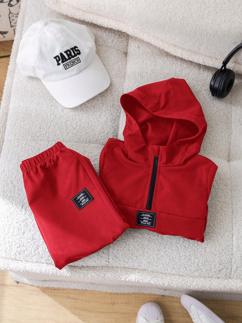 2 Peças Conjunto de Roupa de Outono Verde para Bebê Menino - Moletom com Capuz com Costura Decorativa e Calça com Cintura Elástica, Conjunto Esportivo Casual Combinável Adequado para Uso Externo e Doméstico