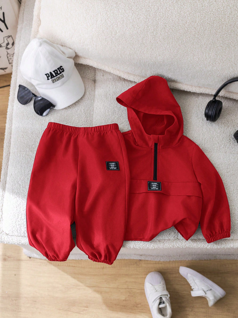 2 Peças Conjunto de Roupa de Outono Verde para Bebê Menino - Moletom com Capuz com Costura Decorativa e Calça com Cintura Elástica, Conjunto Esportivo Casual Combinável Adequado para Uso Externo e Doméstico