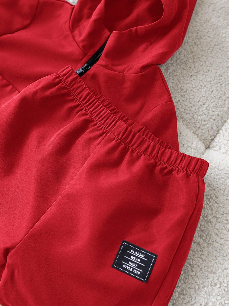 2 Peças Conjunto de Roupa de Outono Verde para Bebê Menino - Moletom com Capuz com Costura Decorativa e Calça com Cintura Elástica, Conjunto Esportivo Casual Combinável Adequado para Uso Externo e Doméstico