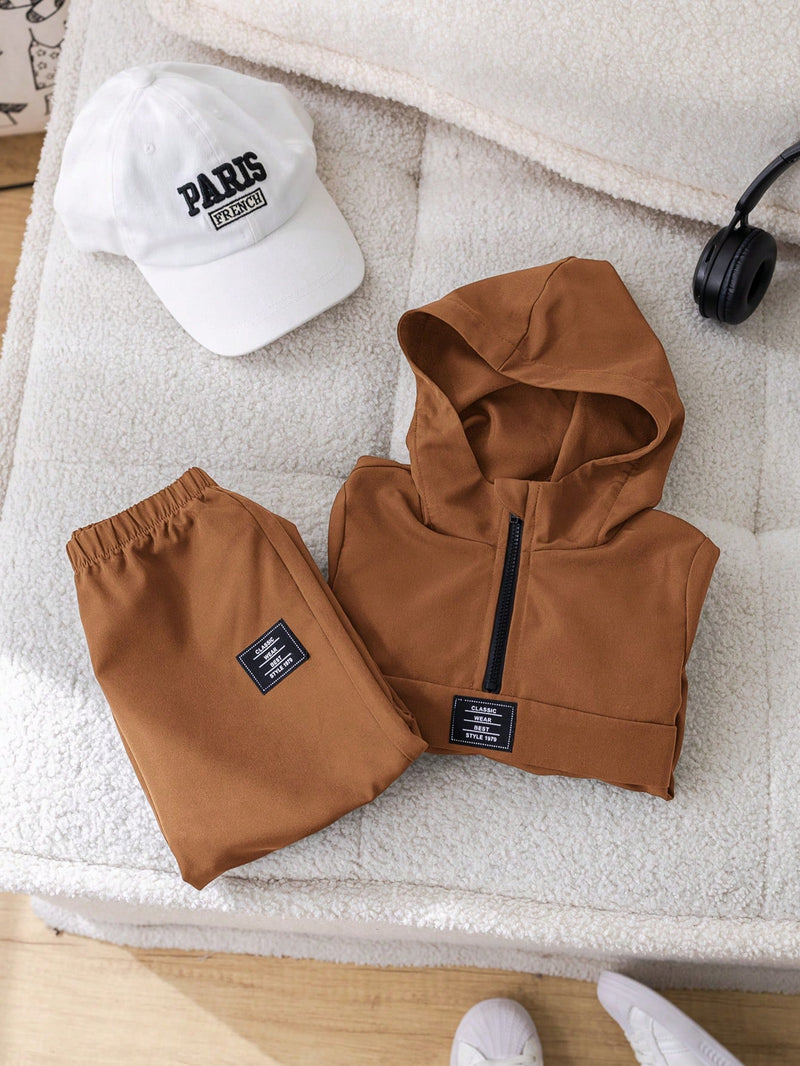 2 Peças Conjunto de Roupa de Outono Verde para Bebê Menino - Moletom com Capuz com Costura Decorativa e Calça com Cintura Elástica, Conjunto Esportivo Casual Combinável Adequado para Uso Externo e Doméstico