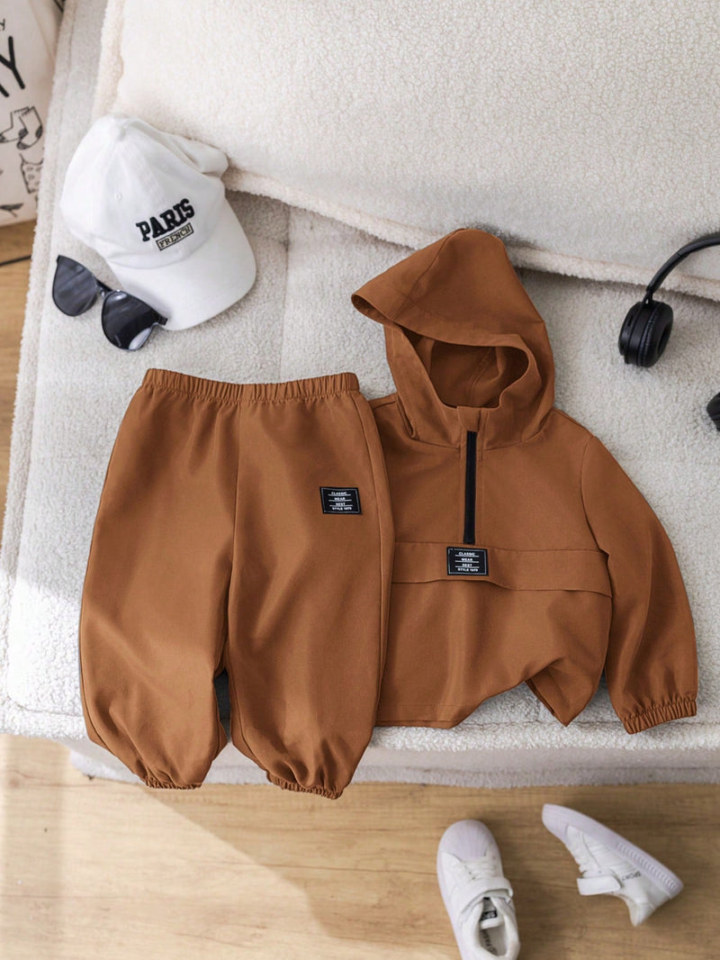 2 Peças Conjunto de Roupa de Outono Verde para Bebê Menino - Moletom com Capuz com Costura Decorativa e Calça com Cintura Elástica, Conjunto Esportivo Casual Combinável Adequado para Uso Externo e Doméstico