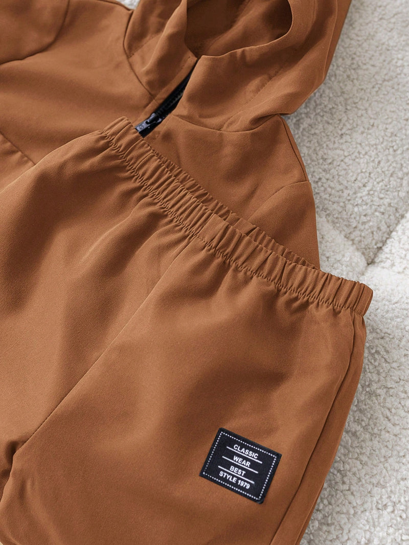 2 Peças Conjunto de Roupa de Outono Verde para Bebê Menino - Moletom com Capuz com Costura Decorativa e Calça com Cintura Elástica, Conjunto Esportivo Casual Combinável Adequado para Uso Externo e Doméstico