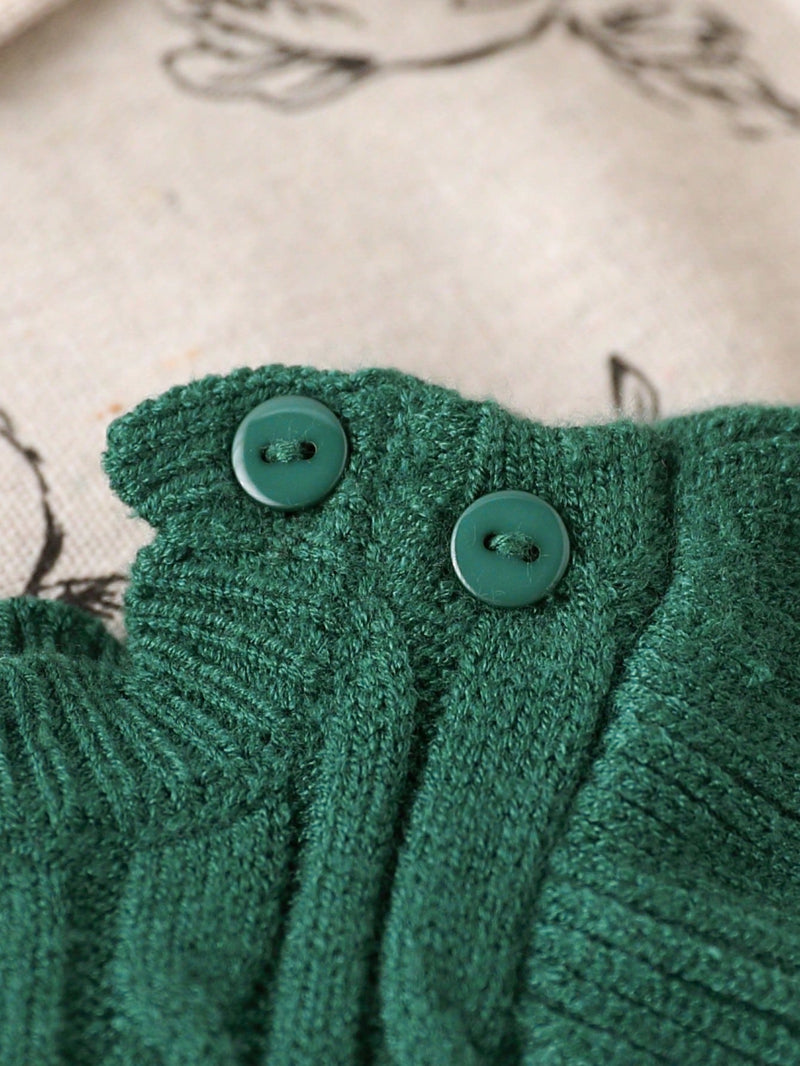 Souflis Souflis Macaquinho de Tricô para Bebê Menina, Gola de Renda Floral de Pescoço Careca Trançado, Manga Bufante Listrada em Preto e Branco com Laço, Macio e Confortável, Adequado para Uso Diário, Passeios, Viagens, Férias, Casa, Creche, Escola